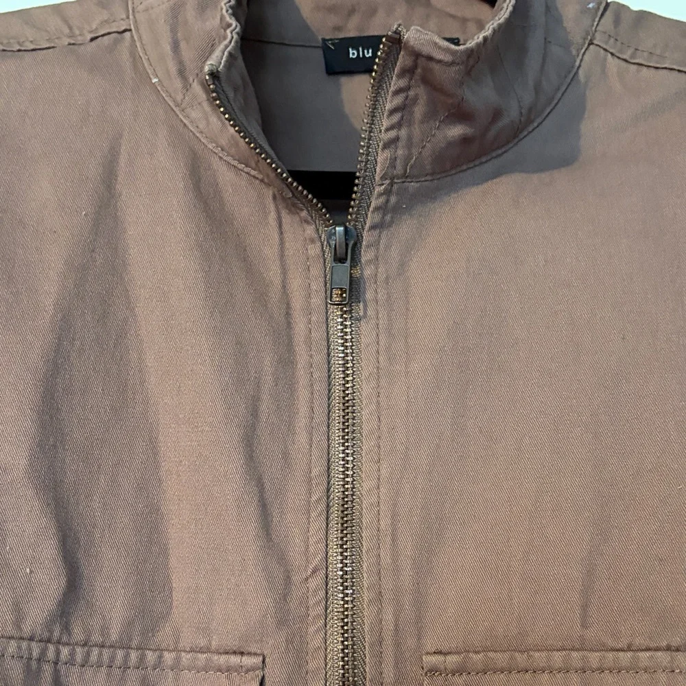Blu Pepper Oversized Utility Zip-Up Jacket Dark Tan Size S - Picture 8 of 11